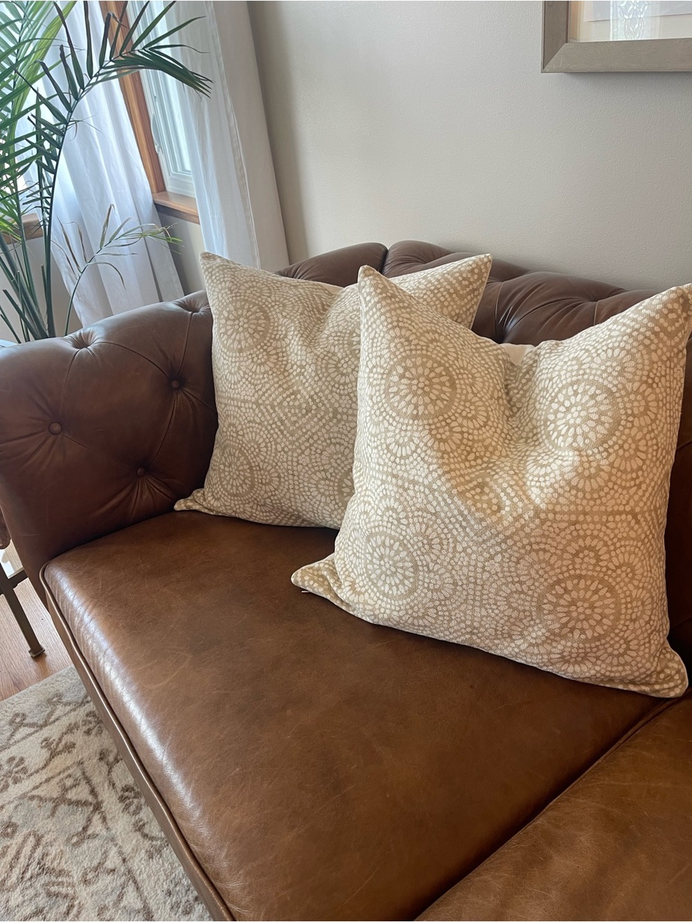 Pottery Barn Cream Medallion Accent Pillow Pair